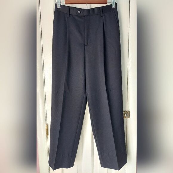 Nordstrom 100% Worsted Wool Black Pleated Dress Pants w/ Pockets Sz 14R/127 - Picture 2 of 10